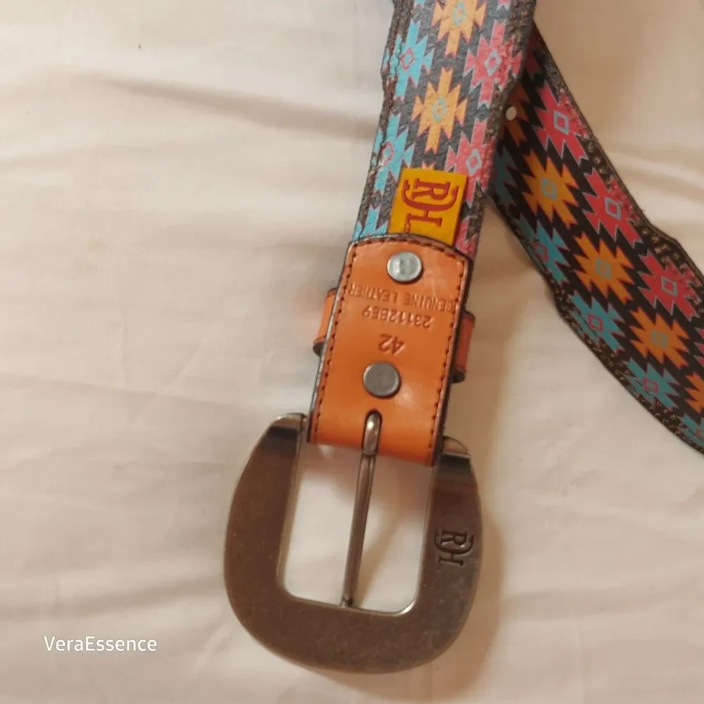 Red Dirt Hat Mens Multicolor Geometric Genuine Leather Tapered Belt Size 42 NWOT